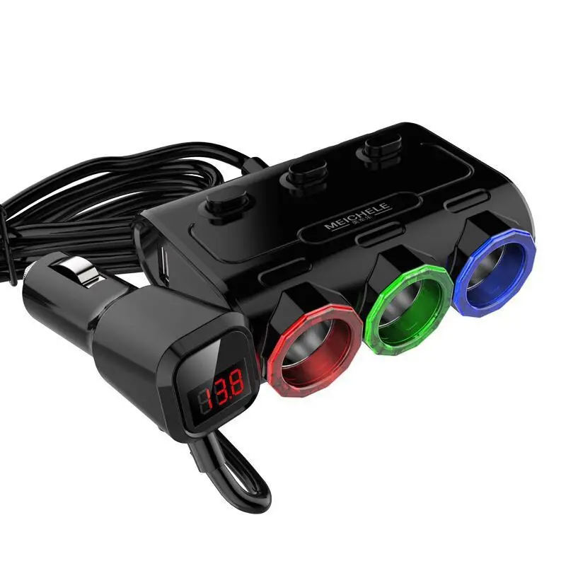 

Double USB Car Charger with Separate Switch One in Three Voltage Detection Car Load Triple Cigarette Lighter