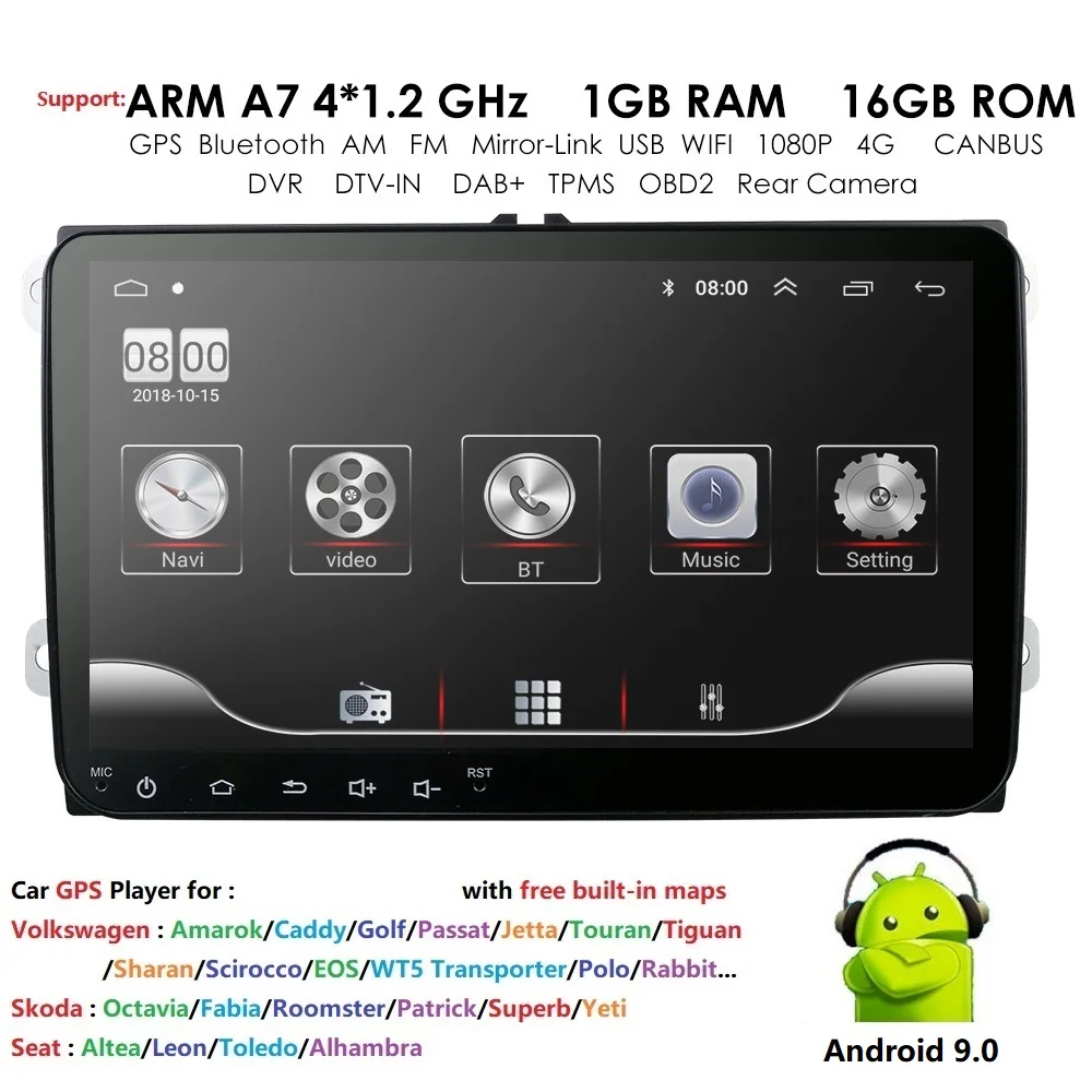 2din Android 9 0 четырехъядерный 1 Гб RAM автомобильный мультимедиа для VW Passat CC Polo GOLF 5 6 Touran