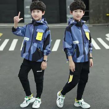 

Hot Sale Baby Boys Clothes Sets 4-11 years old Spring Autumn 2-pieces-sets Large Pocket Camouflage Windbreaker Jacket + Pants