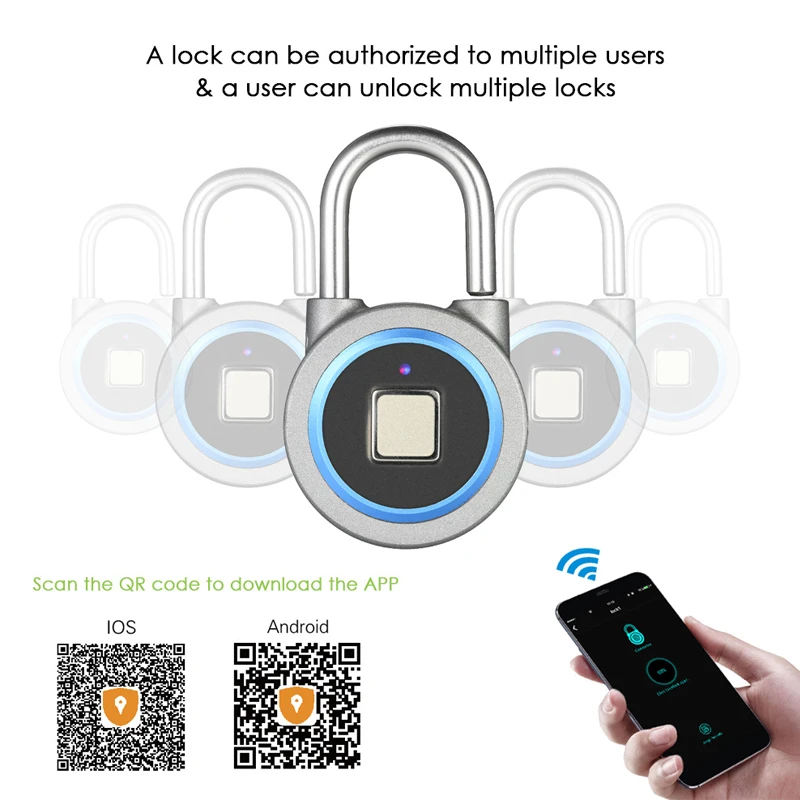 

Waterproof Keyless portable Bluetooth smart Fingerprint Lock padlock Anti-Theft iOS Android APP control door cabinet padlock