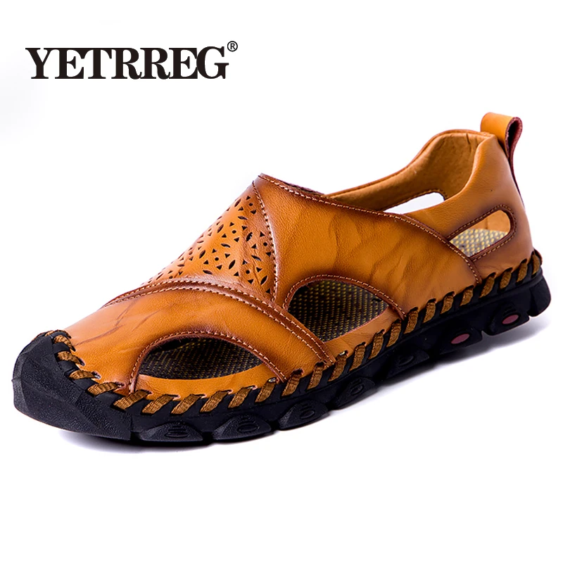 Новые летние дышащие мужские сандалии на плоской подошве модная Уличная Повседневная пляжная Мужская обувь мужские кожаные сандалии высокого качества размера плюс 38-48