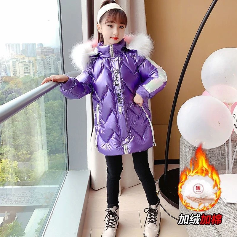 Abrigo cálido de invierno para niñas, chaquetas impermeables brillantes, ropa de nieve, Parkas con capucha de piel grande, prendas de vestir niños de 6, 8, 10, 12 y 14 años|Plumíferos y parkas| - AliExpress