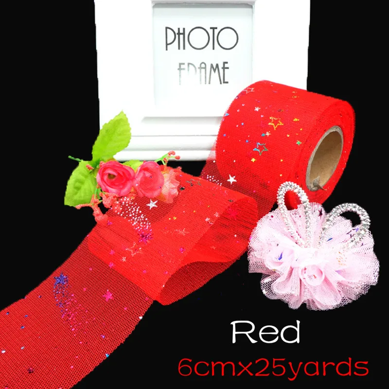 13cm*25Yard Glitter Lace Roll Colorful Tulle Tutu Skirt Fabric Spool Gift Wrap Party Birthday Supplies Wedding Table Decoration - Цвет: Red