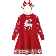 ARLONEET 2pcs Infant baby girls Christmas Xmas Crochet Knit Princess Party Dress long sleeve Santa Dress+Hairband Outfits CO23
