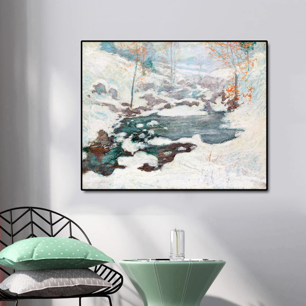 

Cassisy Canvas Art Oil Painting Snow-covered stream Art Poster Picture Wall Decor Modern Home Decoration For Living room Office