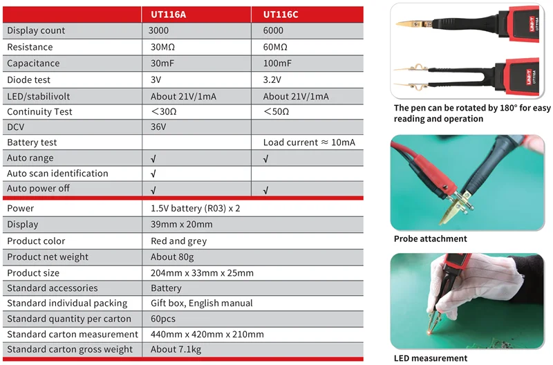 UNI-T UT116A SMD Tester; Resistor / Capacitor / Diode (RCD) Parameter Meter / SMD Digital Multimeter UT116C