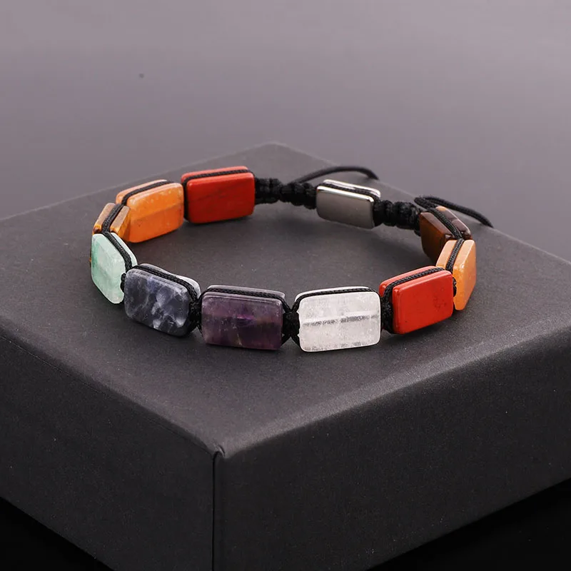 New Arrival Natural Stone Square 7 Chakra Energy Stone Crystal Beads Braided Custom Macrame Bracelet Jewelry Men Women - Image 5