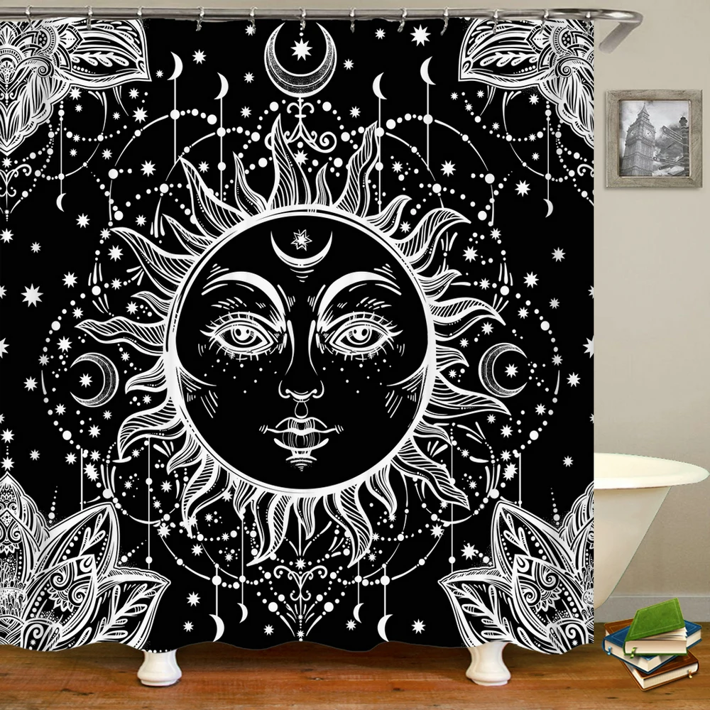 Водонепроницаемая занавеска для ванной с изображением черного солнца Бога s Луны