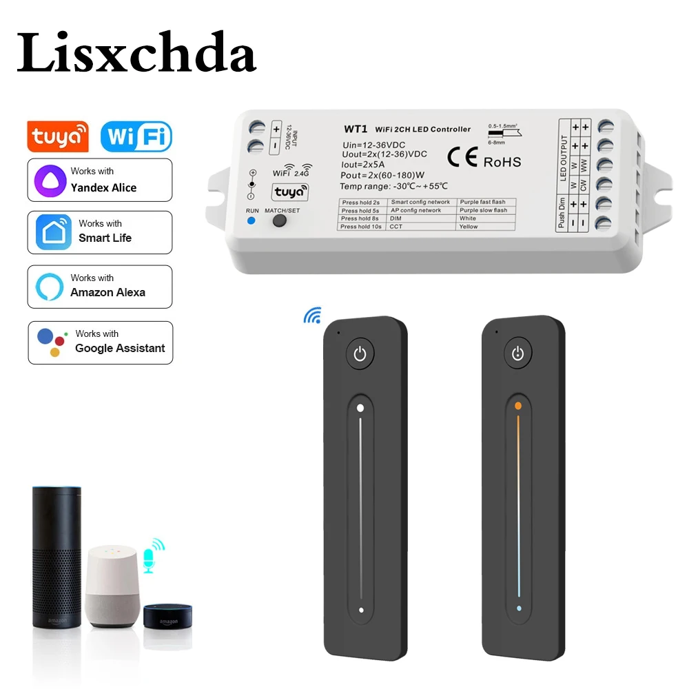 Tuya CCT LED Strip Dimmer Switch 12V DC Wireless 2.4G RF WW CW Controller Work with Smart Life Google Assistant 2 Channel WT1 josef albers life and work