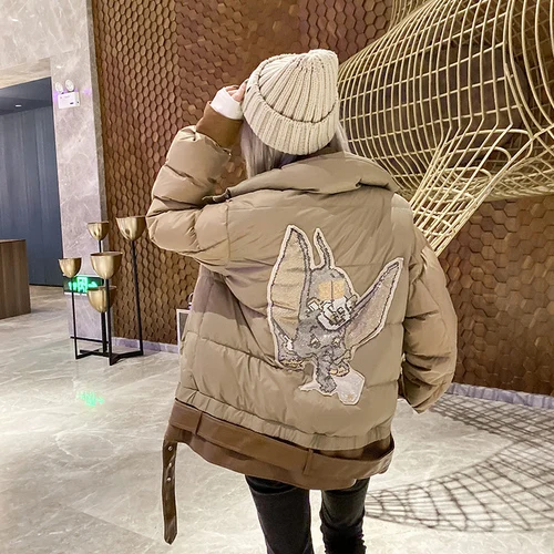 khaki DMY1193 XITAO Европейский пуховик для женщин пальто сплайсинга поддельные две части мультфильм блёстки утепленная парка уличная зимняя одежда для женщин DMY1193 - Цвет: khaki DMY1193