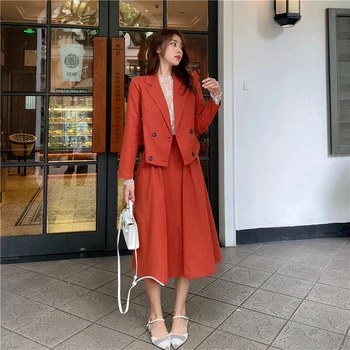 

2020 Autumn Vintage Elegant Two Piece Set Women Blazers Coat long Pleated Skirt Suits chandal mujer 2 piezas Two Piece Outfits