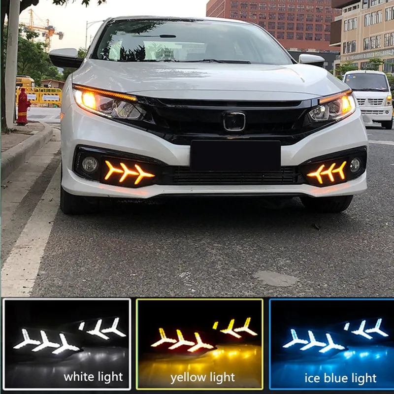 СВЕТОДИОДНЫЙ DRL Дневной светильник желтый Поворотная сигнальная лампа для укладки волос противотуманный фонарь подходит для 10th Civic автомобильный светильник