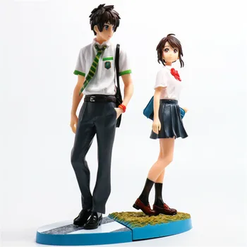 

[Funny] 23CM 2pcs/set Your Name PVC Action Figure Tachibana Taki Miyamizu Mitsuha School Uniform Kiminonawa Collection Model