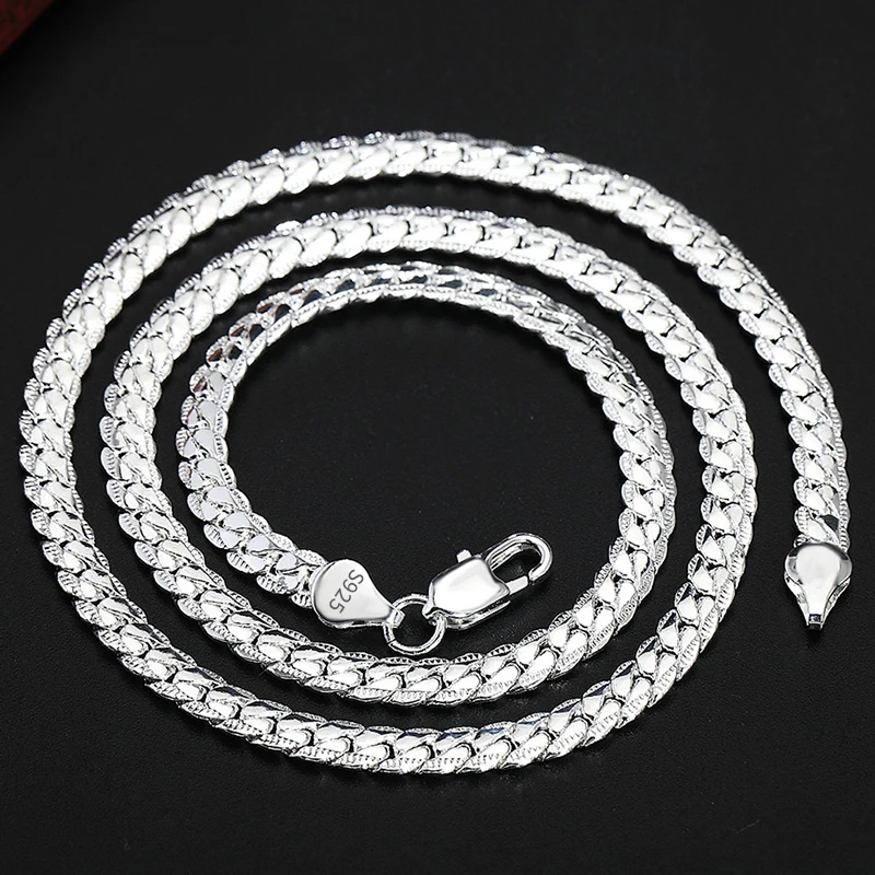DOTEFFIL S925 Sterling Silver Gold/Solid Silver 8/16/18/20/22/24 Inch Side Chain Necklace For Women Man Fashion Jewelry Gifts