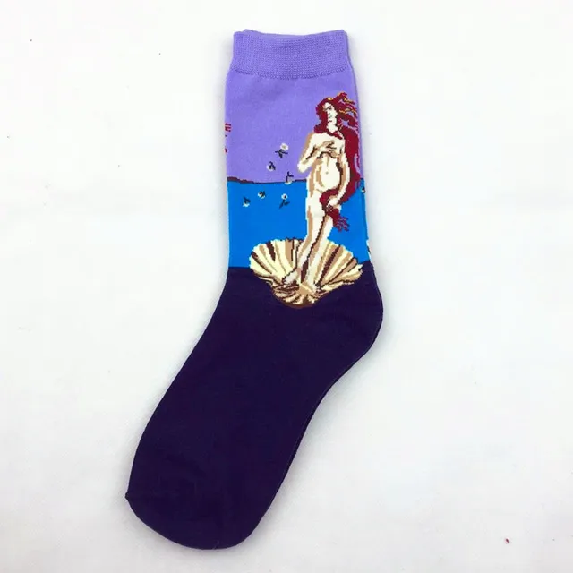 1 pair Hot Sale Classic Autumn Winter Retro Women Personality Art Van Gogh Mural World Famous Painting Female Sock Oil Socks 11
