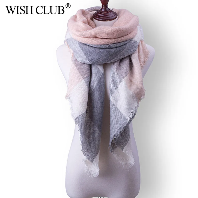 WISHCLUB, клетчатый зимний шарф, женские брендовые теплые шарфы, женская мода, треугольная зимняя шаль, одеяло, шарф, женский, Прямая поставка, подарок