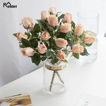 Meldel Свадебный букет 9 голов розы искусственный Шелковый цветок розы синий розовый DIY Украшение для вечеринки