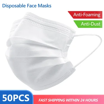 

50pcs White In stock Fast delivery Disposable mouth protective face ScarfAdult use 3 Layers meltblown cloth Anti dust mouth Scar