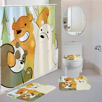 

Cartoon We Bare Bear 3D Print Shower Curtains Sets TV Animation Carpet For Gift Toilet Mat Three Bears Bathroom Non-slip Set