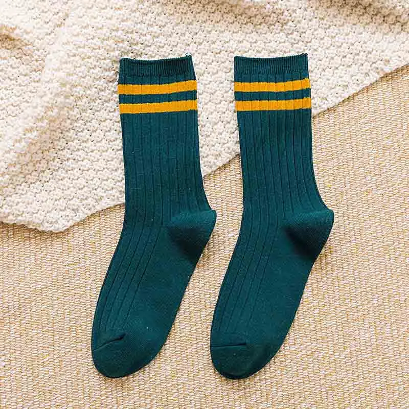 Японские носки желтого и белого цвета для женщин, милые, забавные, ретро, хлопковые, школьные, цветные, для девочек, свободные, SOx Harajuku, в полоску, дизайнерские - Цвет: Зеленый