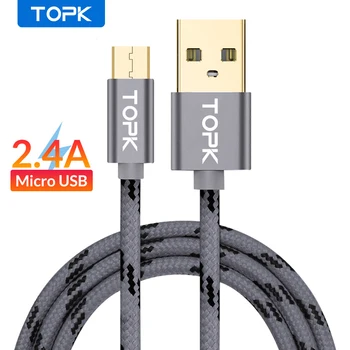 TOPK Micro USB Cable 2.4A Fast Data Sync Charging Cable Andriod Microusb Mobile Phone Cables For Samsung Xiaomi LG