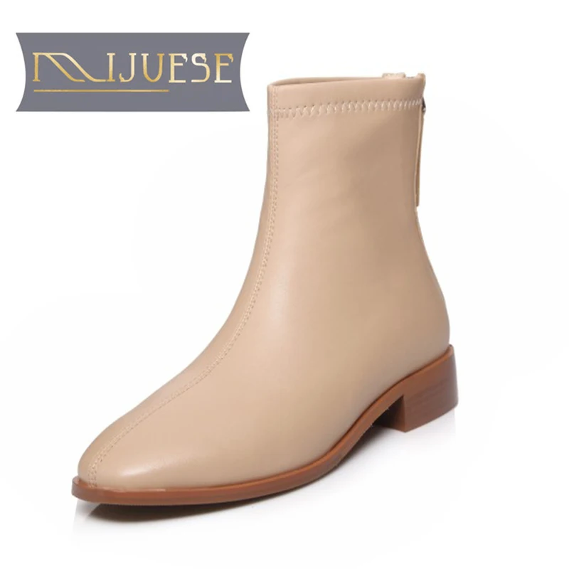 

MLJUESE 2021 women soft ankle boots Microfiber zippers boots winter short plush round toe high heels women boots