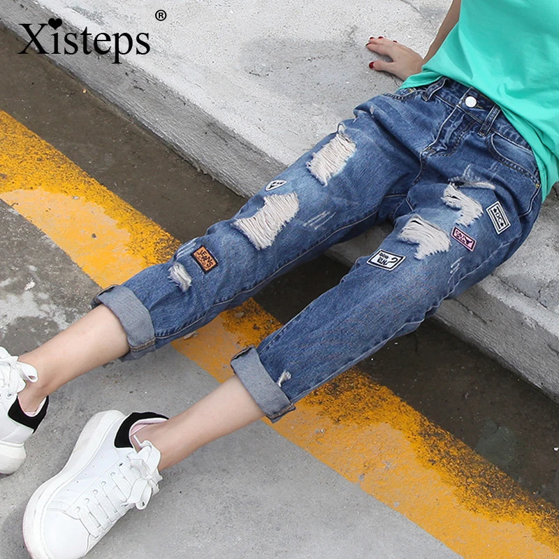 

Xisteps Jeans Woman Ripped Holes Ladies Jeans Vintage Boyfriend Harem Jeans Appliques Denim Femme Loose Pantalones Plus Size