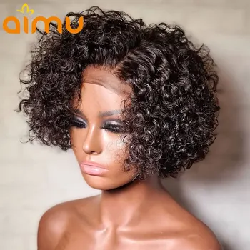 

Water Wave Pixie Cut Wig 13x4 Lace Front Human Hair Wigs Closure Glueless Short Curly Bob Wig PrePlucked Hairline Bleached Knots