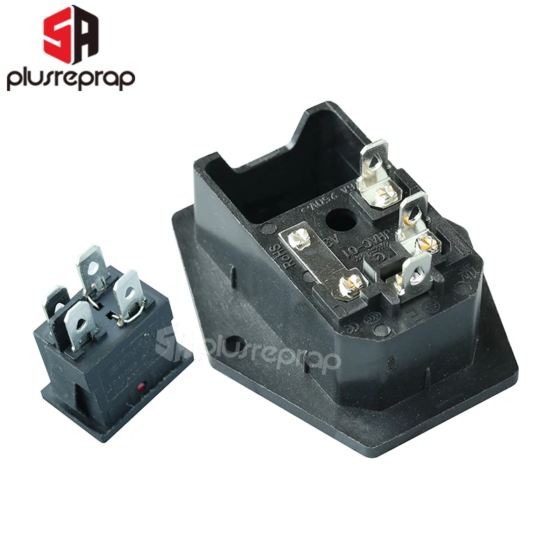 15A 250V 전원 스위치 3D 프린터용 퓨즈가 있는 구리의 빨간색 트리플 로커 스위치 삼각대 피트가 있는 AC 3핀 전원 소켓
