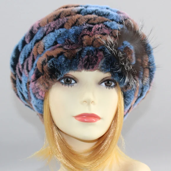 Горячая Настоящий мех кролика шапки для женщин зимние Цветочные настоящий кроличий мех шапка эластичные шапочки теплые модные женские зимняя шапка - Цвет: Colorfull 2