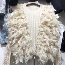 Осенний милый маленький свитер с перьями, короткий модный вязаный свитер, Тонкая блузка