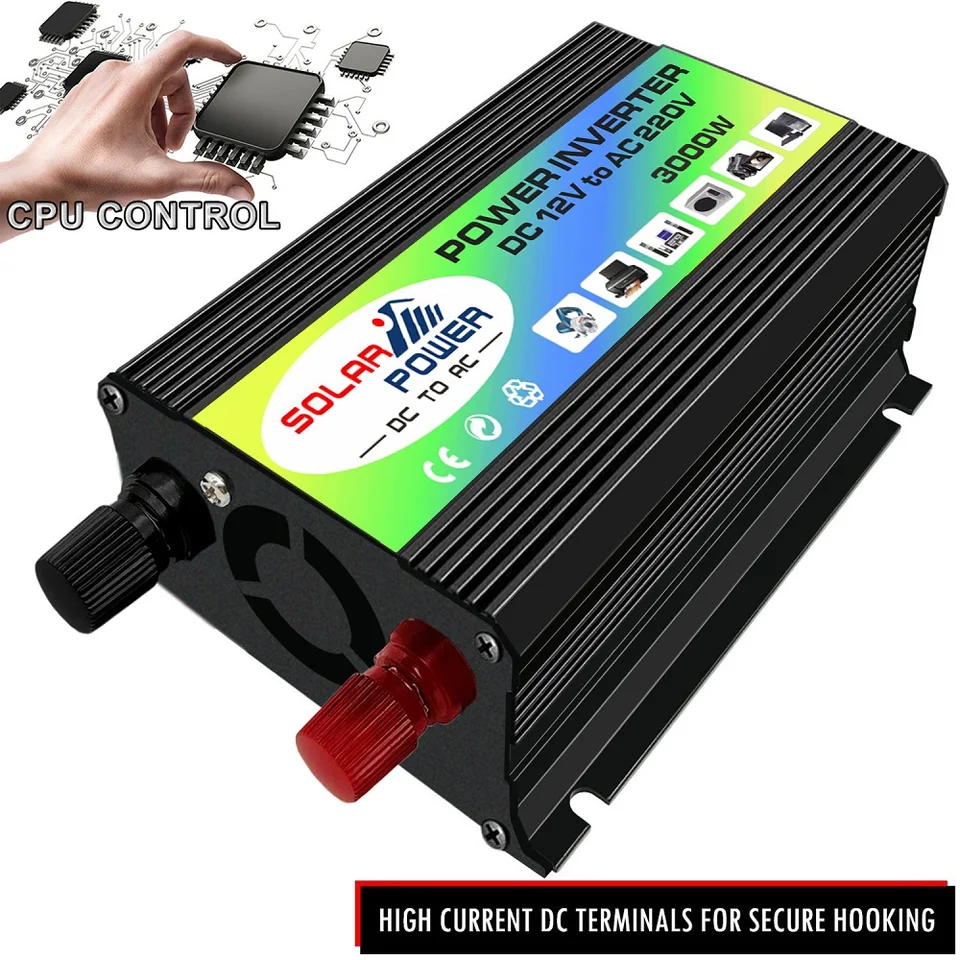 Inversor De Corriente Para Coche 220V - Convertidor Portátil Con Control De Temperatura, Para Camping