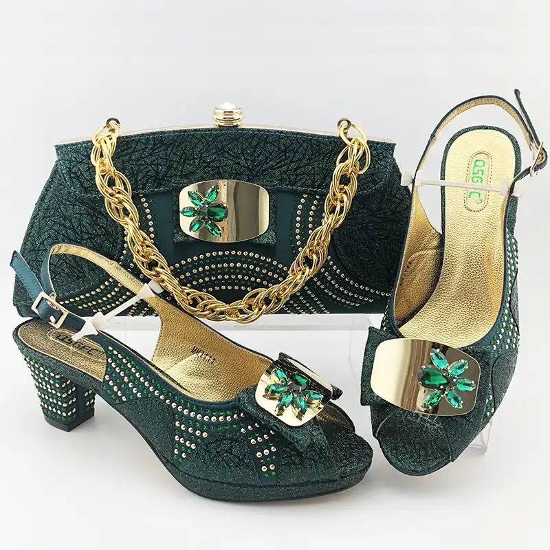 dark green shoes and matching bag