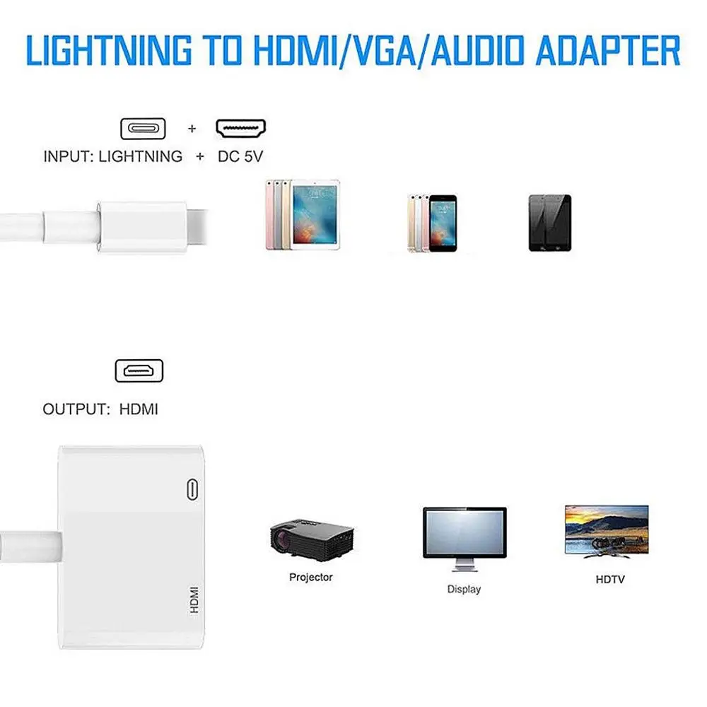 1080P телефон lightning/HDMI для iPhone 8-Pin Порты и разъёмы HD ТВ/конвертер проектора адаптер для Apple Watch