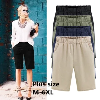 

2019 Summer large size women shorts Loose Cotton Solid Color casual shorts Female plus size 6XL short pants