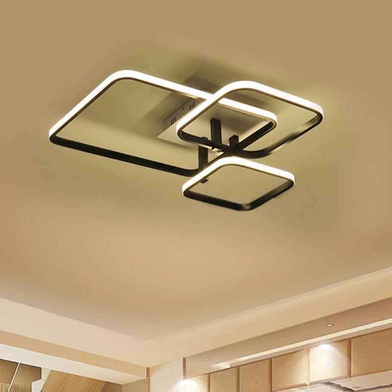 Modern Led Ceiling Chandelier Fixtures For Living Room Black Bedroom Decor Lights With Remote Control Lustres