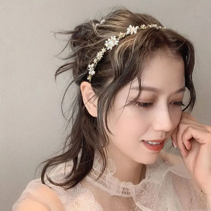 Retro Baroque Imitation Pearl Crystal Flower Star Hair Accessory Bridal Crown Headband Wedding Party Boutique Jewelry 2