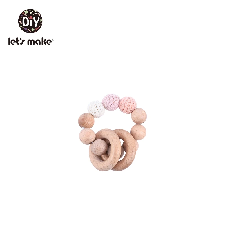 pink Детское Зубное кольцо от компании Let's Make; зубное кольцо из Вязаные бусы из бука, хлопковый комплект из 2 шт./компл. браслет деревянный против грызунов нового дизайна кольцо без латекса банные халаты в виде животных для маленьких игрушки для режущихся зубов - Цвет: pink