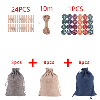 

24PCS Christmas Advent Calendar Countdown Bag Sack Hanging Gift Pouch With Clips Stickers 2020 Christmas Advent Calendar Bags