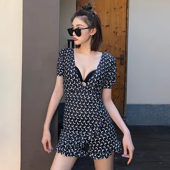 

One Piece Swimsuit Woman Swimwear With Push Up Swiming Suit Women 2019 Swim Wear New Short Long Sleeve Moon Teeth Ins Open Back