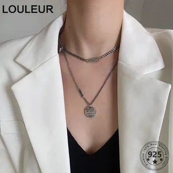 

Louleur Design 925 Sterling Silver Necklace Double Round Card Necklace For Women Silver 925 Fine Jewelry Silver 925 Charms