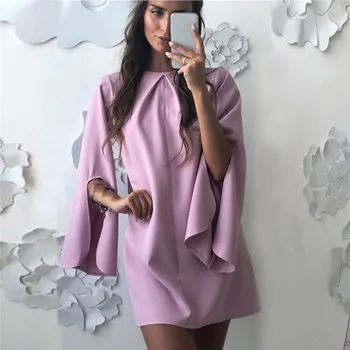 

Autumn Women Split Sleeve mini Dress Choker O-neck Dresses Long Sleeve Casual Sexy Boho Beach Dress Vestidos Plus Size