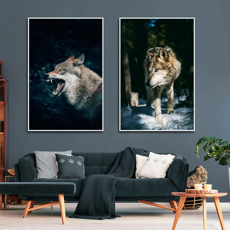 

Mordern Minimalist Wild Wolf Black Background Canvas Painting Home Wall Art Print Aisle Decor Bedroom Custom Poster