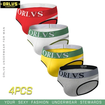 

ORLVS 4PC/LOT Brand Men Underwear Sexy Gay Briefs Male Panties Cotton Quick Dry Men Underpants Cueca Tanga Male Briefs Mesh