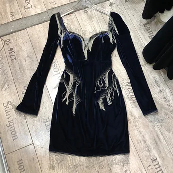 

Dress Women Autumn New Retro Light Ripe Wind Velvet Fringed Dress Evening Party Dresses Femme Backless Strapless Vestidos Mujer