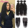 Kiss Love Brazilian Hair Deep Wave Bundles with Closure Human Hair Weave 3 Bundles with Lace Closure Middle Ratio Remy Hair 1