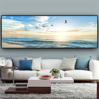 

Natural Sea Beach Flying Birds Landscape Posters Canvas Painting Wall Art Picture for Living Room Home Decor (No Frame)