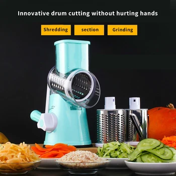 

Manual Vegetable Cutter Mandolin Slicer Tabletop Drum Grater Rotary Carrots Cabbage Garlic Shredder Kitchen Gadgets Set