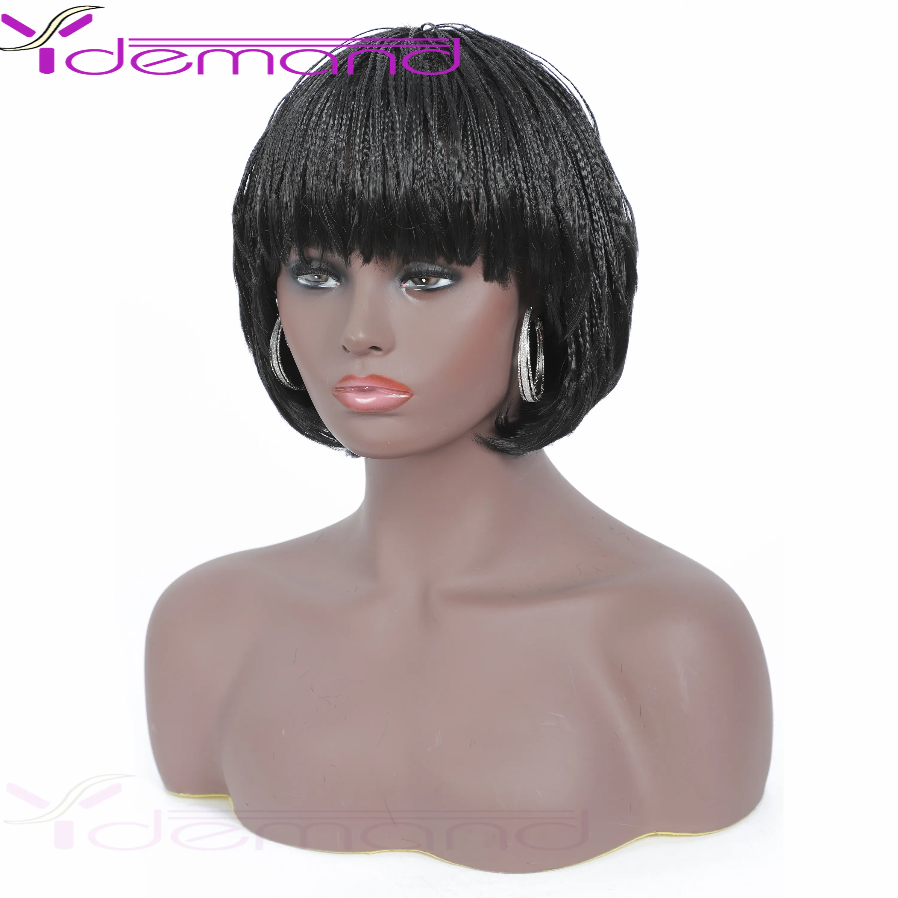 Y Demand Short Braided Wigs With Bangs For Women Braid African Wig Natural Black Cool Girl Natural Hair Synthetic Fiber synthetic hair wigs