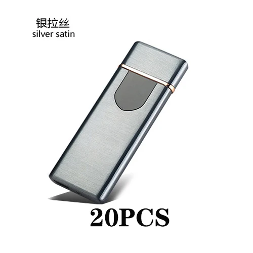 20 шт./лот, ультра-тонкий USB прикуриватель, электронные зажигалки, интеллектуальная индукция для мужчин, подарки, аксессуары для сигарет - Цвет: 20 PCS Silver
